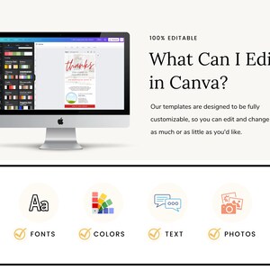 May include: A computer screen displaying a Canva design template with the text "thanks" in red. The image shows the Canva editor with options to edit fonts, colors, text, and photos.