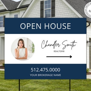 Real Estate Yard Open House Sign Template | For Sale Yard Sign | Customizable For Sale Signage | Open House Directional | Canva Template