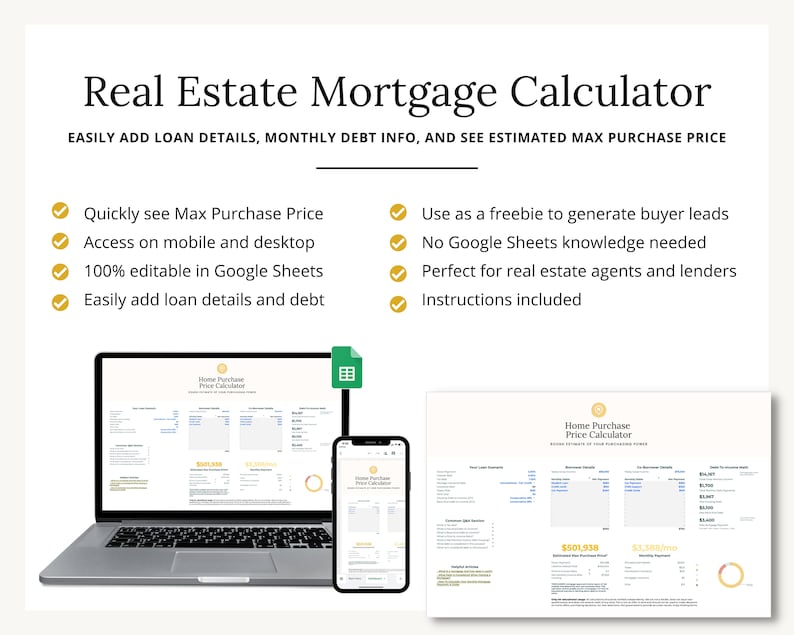 Real Estate Mortgage Calculator Lead Generation Mortgage Etsy