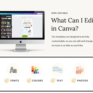 May include: A computer screen displaying a Canva design template with the text "Happy Happy Birthday to You". The image shows a customizable design template with options for fonts, colors, text, and photos.