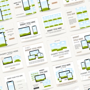 May include: A collection of social media post templates featuring a variety of layouts with different images of landscapes and text boxes. The templates are designed for use on platforms like Instagram and Facebook.