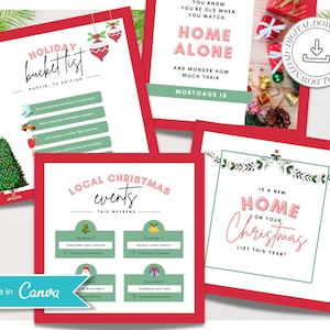 Kerst onroerend goed Instagram-berichten | Canva-sjablonen voor vastgoedmarketing | Sociale mediaberichten over onroerend goed | Wintervakantie onroerend goed
