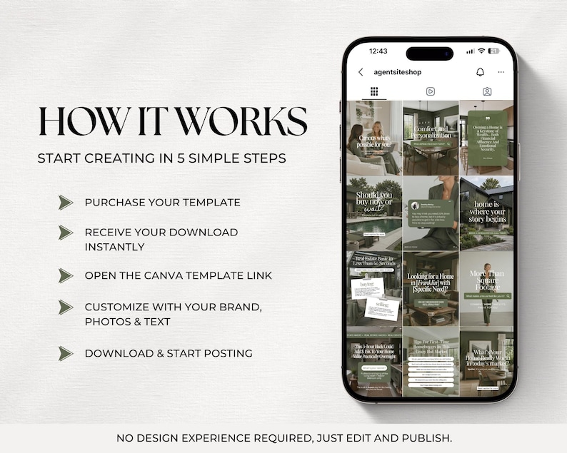 The image is a screenshot of a smartphone displaying a social media app interface, with a list of steps for creating content on the app.