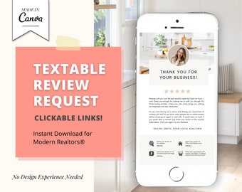 Client Review Request Textable Card | Real Estate Agent Marketing | Entrepreneur Client Testimonials | Canva Template | Referral Request