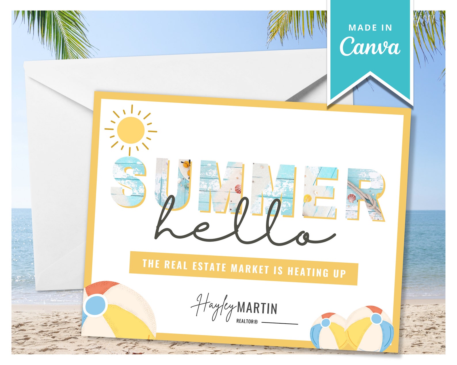 Real Estate Summer Postcard Canva Template Summer Real Estate Marketing