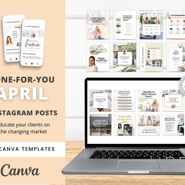 April Social Media Posts | No Captions | Real Estate Agent Social Media Posts | Real Estate Marketing | Canva Template | Spring Real Estate