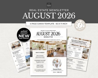 August 2026 Real Estate Newsletter: Monthly Realtor Newsletter Canva Template (Digital Download)