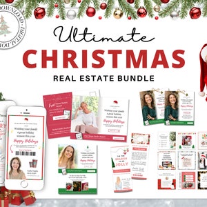Kerstvastgoedbundel | Canva-sjablonen voor vastgoedmarketing | Sociale mediaberichten over onroerend goed | Wintervakantie onroerend goed | Vakantie