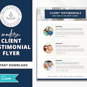 Immobilien Testimonials Flyer | Immobilienmarketing | Kundenrezensionen | Canva Template | Eintrag Präsentation |Facebook & Instagram | Blau