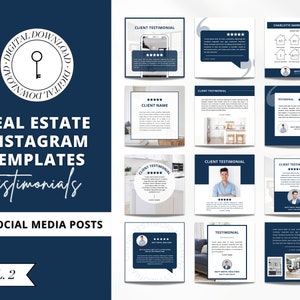 Kundenmeinung Beiträge Marineblau | Kundenrezensionen | Instagram Posts | Immobilienmarketing | Unternehmer Social Media Beiträge | Canva Post