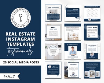 Client Testimonial Posts Navy Blue | Client Reviews | Instagram Posts | Real Estate Marketing | Entrepreneur Social Media Posts | Canva Post