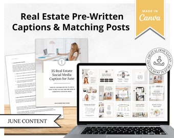 June 35 Real Estate Captions & 35 Real Estate Canva Posts | Real Estate Agent Social Media Posts | Real Estate Marketing | Canva Template