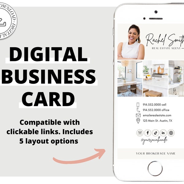 Digital Business Card Canva Template | Clickable Real Estate Business Card | Real Estate Marketing | Modern Business Card | Entrepreneur