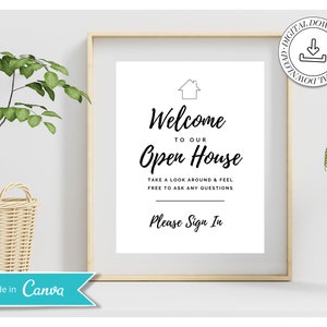 Panneau de bienvenue imprimable Open House Real Estate | Dépliant Portes Ouvertes Immobilier | Portes Ouvertes Connexion | Modèle de journée portes ouvertes | Modèle de toile