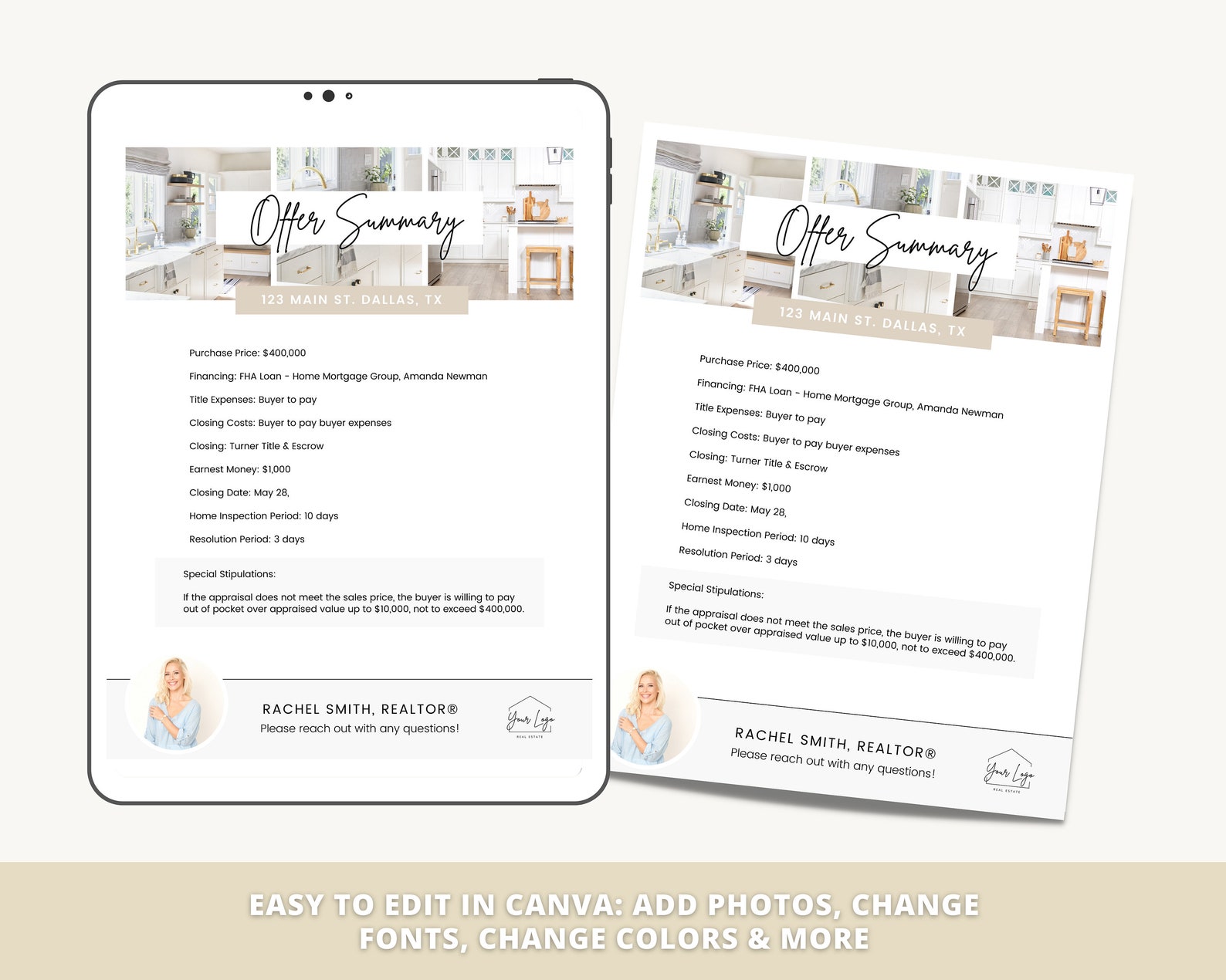 Vol 1 Offer Summary Cover Sheet Real Estate Marketing Etsy