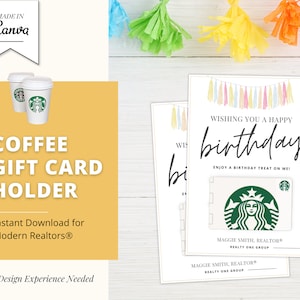 Titulaire de la carte-cadeau de café | Titulaire de la carte-cadeau d’anniversaire | Marketing immobilier Canva | Carte d'agriculture immobilière | Carte Cadeau Café Immobilier
