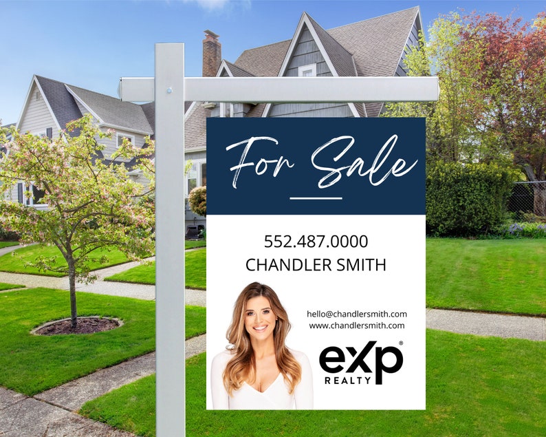 Real Estate Yard Sign For Sale Yard Sign Customizable For Sale Signage Real Estate Marketing Canva Template Modern Sold Sign BLUE image 1