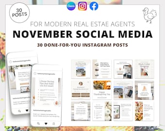 November Social Media Posts | No Captions | Fall Real Estate Agent Social Media Posts | Real Estate Marketing | Canva Template | November