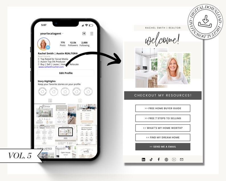 Link in Bio Instagram Template Real Estate Marketing Instagram Landing Page Link Tree Alternate Digital Download Mini Website image 2