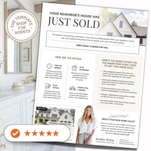 Volante de la casa del vecino que vendió la propiedad inmobiliaria / Carta de venta reciente / Correo de bienes raíces / Volante de agricultura inmobiliaria / Marketing inmobiliario / Canva