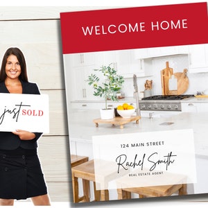 Real Estate Client Closing Guide Exit Packet | Red New Home Binder | Buyer Packet | Real Estate Marketing | Modern Home Buyer Canva Template