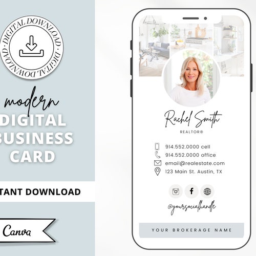 Digital Business Card Canva Template | Real Estate Business Card | Real Estate Marketing | Modern Business Card | Entrepreneur | Modern