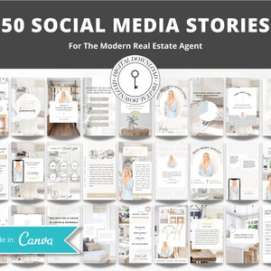 50 Social Media Stories Beiträge | Immobilien | Social Media für Agenten | Agent Marketing | Instagram Stories | Facebook | Canva | Vol 1
