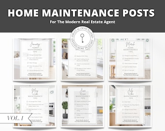 Vol 1 | Monthly Home Maintenance Tips Social Media Posts | 12 Canva Instagram Posts & Facebook Posts | Real Estate Marketing | Agent Canva
