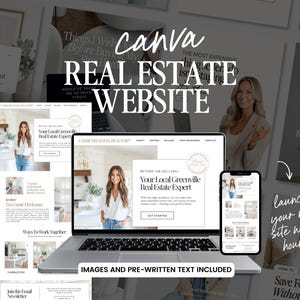 Real Estate Canva Website Template  | Real Estate Agent Website Template | Landing Page | Lead Magnet | Home Buyer Guide | Home Seller Guide