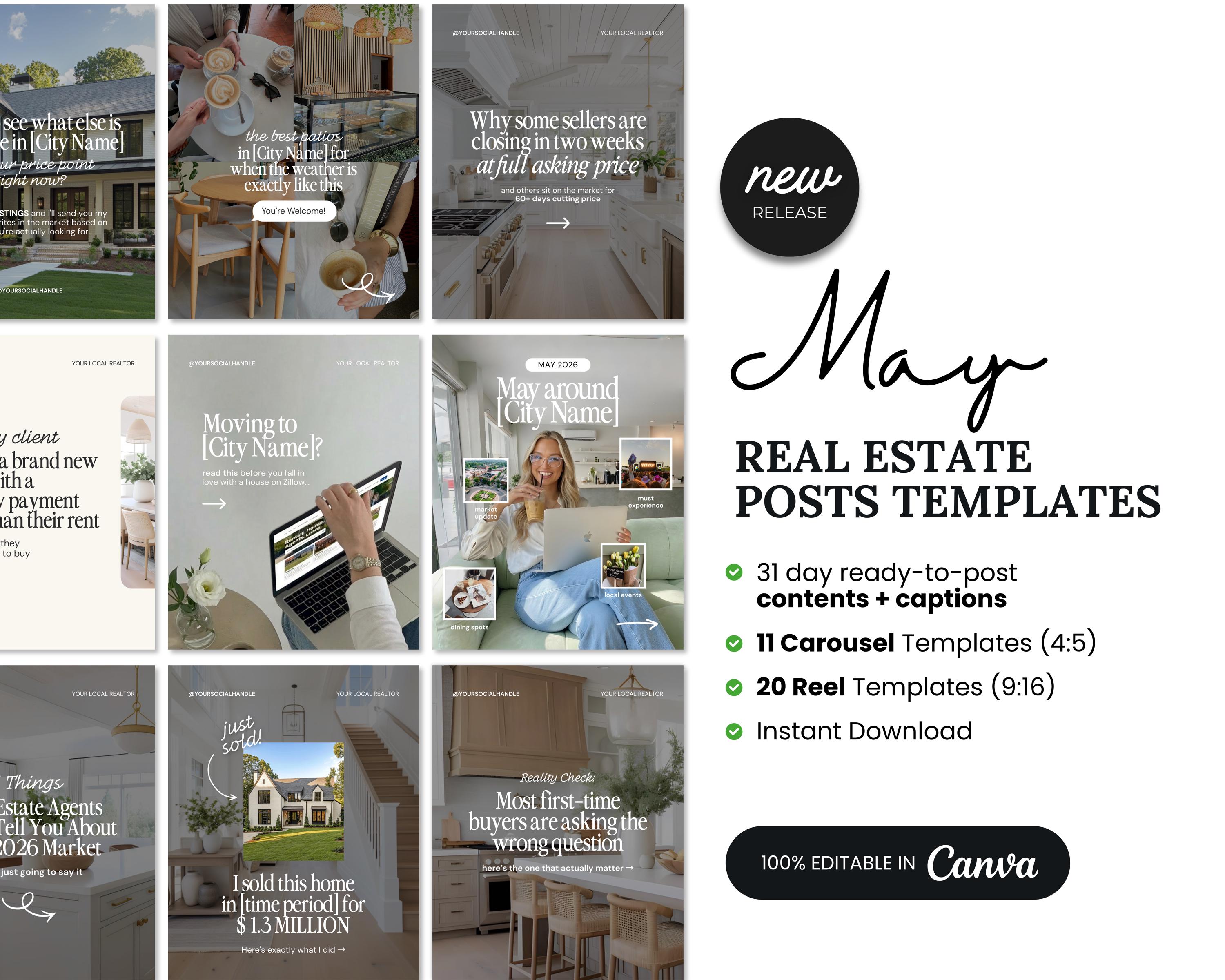 May 2026 Real Estate Social Media Canva Templates, Realtor Marketing ...