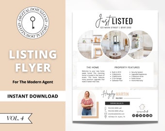 May include: A real estate listing flyer with a white background and a photograph of a modern home. The flyer includes the address, price, and a list of property features. The flyer also includes a photograph of the realtor and their contact information.