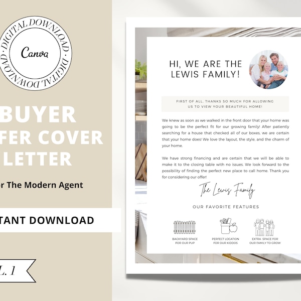 Buyer Offer Cover Letter | Home Buyer Letter to Seller | Canva Template | Home Offer Letter | Realtor Marketing Material | Modern | Vol 1