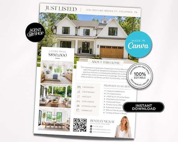Real Estate Flyer Template, Luxury Property Flyer, Listing Flyer, Open House Flyer, Just Listed Flyer, Editable Canva, Real Estate Marketing