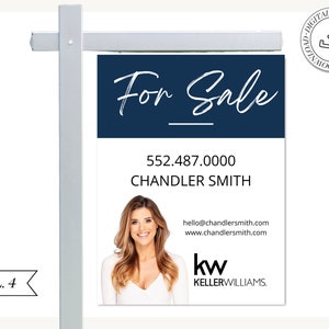 Real Estate Yard Sign For Sale Yard Sign Customizable For Sale Signage Real Estate Marketing Canva Template Modern Sold Sign BLUE image 2