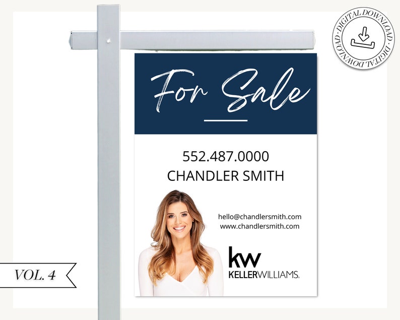 Real Estate Yard Sign For Sale Yard Sign Customizable For Sale Signage Real Estate Marketing Canva Template Modern Sold Sign BLUE image 2