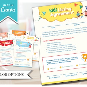 Real Estate Kids Listing Agreement | Real Estate Marketing Canva Template | Home Seller Guide | Listing Packet | CMA Packet | Children