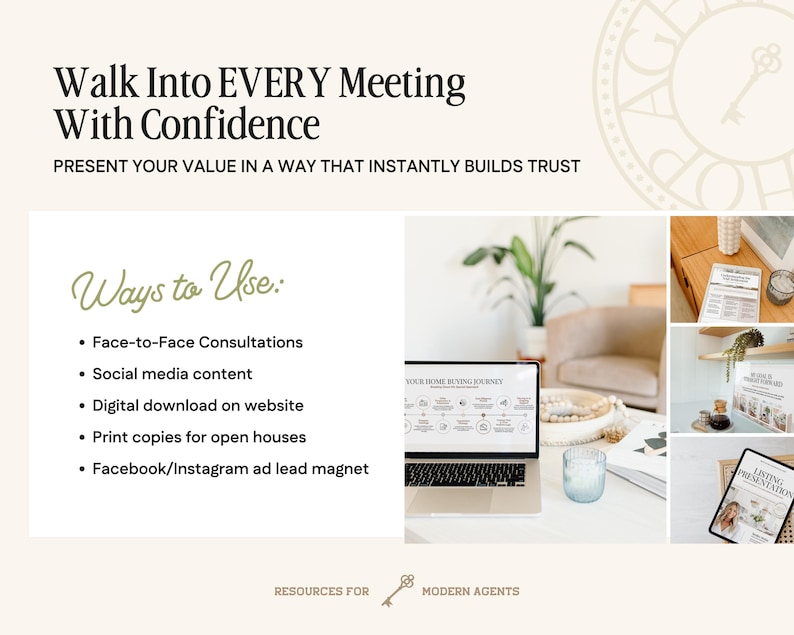 May include: A digital marketing resource for real estate agents. The resource is titled "Your Home Buying Journey" and is presented on a laptop computer. The resource is also available as a printed document and a digital download. The resource is designed to help real estate agents build trust with their clients.