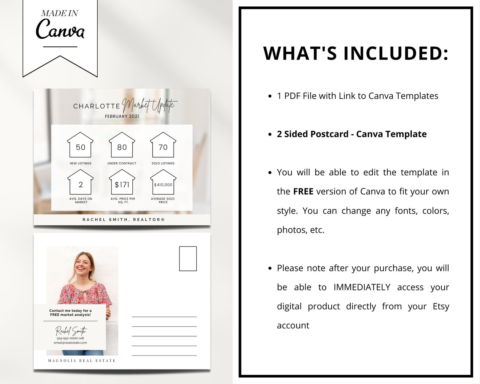 Vol 2 Market Update Postcard Canva Template Printable Real Etsy