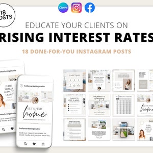 Interest Rates Instagram Posts | Real Estate Social Media Posts | Market Changing | Mortgage Lender | Home Equity Posts | Rent | Canva Guide