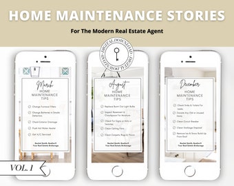 12 Home Maintenance Stories | Real Estate | Social Media for Real Estate Agent | Instagram Story | Facebook | Canva | Marketing | Vol 1