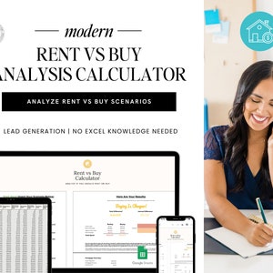 Puede incluir: Una mujer hablando por teléfono está usando una calculadora de alquiler vs compra en una computadora portátil. La calculadora es una hoja de cálculo de Google y muestra una comparación entre alquilar y comprar una casa. El texto en la pantalla dice "¡Comprar es más barato!"