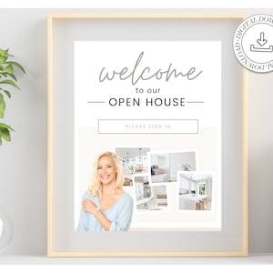 Panneau de bienvenue imprimable Open House Real Estate | Dépliant Portes Ouvertes Immobilier | Portes Ouvertes Connexion | Modèle de journée portes ouvertes | Modèle de toile