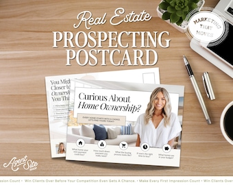 Postal de prospección de compradores de vivienda / Folleto agrícola / ¿Tienes curiosidad por ser propietario de una vivienda? / Tarjeta de prospección de compradores de vivienda / Marketing inmobiliario / Canva