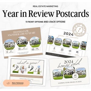Postales de prospección de referencias / Postales de resumen del año / Casas vendidas en 2024 / Marketing inmobiliario Canva / Agricultura inmobiliaria 2025