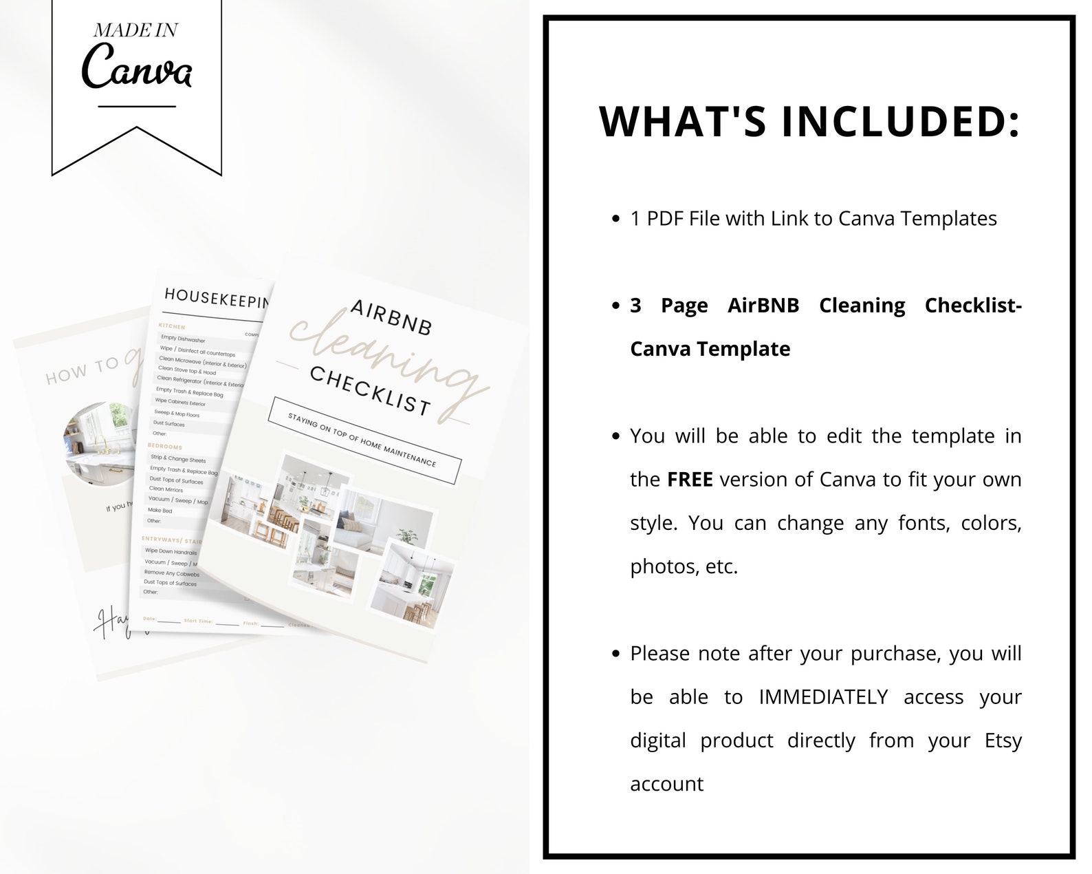 Rental Cleaning Checklist Housekeeping Signoff Sheet Etsy