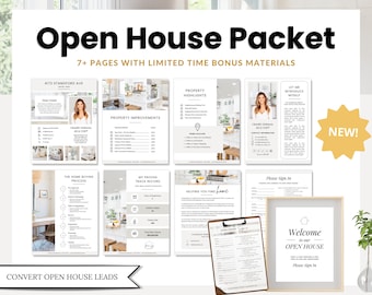 Pakiet Open House | Ulotka z ofertą | Arkusz rejestracji Open House | Marketing nieruchomości | Przewodnik kupującego dom | Arkusz funkcji nieruchomości