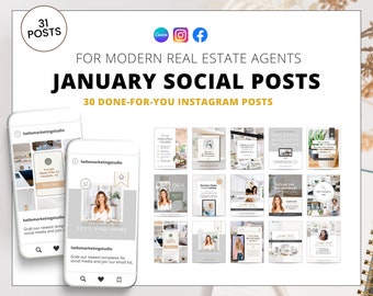 January Social Media Posts | No Captions | New Year Real Estate Agent Social Media Posts | Real Estate Marketing | Canva Template | January