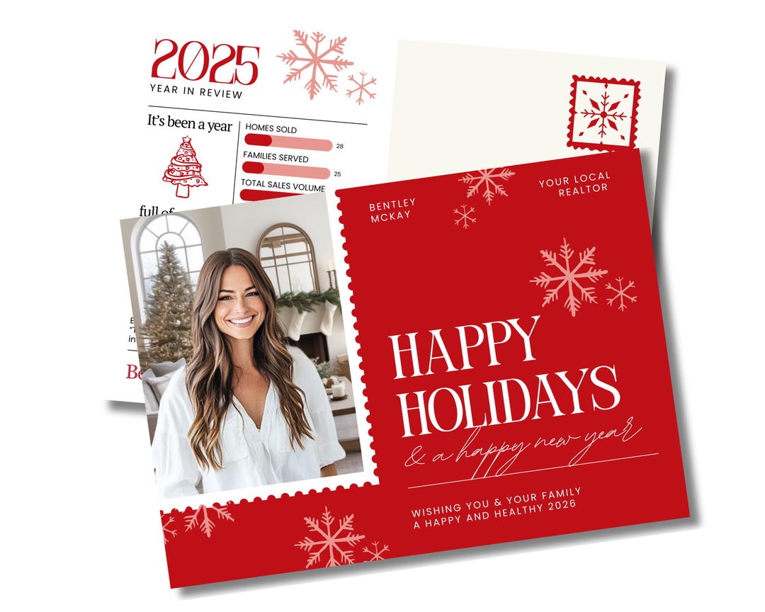 Holiday Postcard Real Estate Year in Review Canva Template Etsy