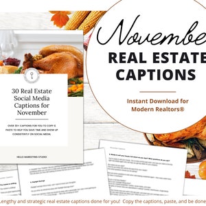 30 November Real Estate Captions | Real Estate Instagram Captions | Real Estate Marketing | Canva Template | Pre-written Captions | Captions