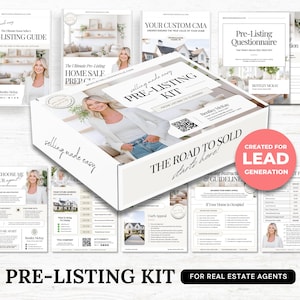 Pre-listing Kit for Real Estate Agent, Pre-listing Box Cover, Pre-listing Presentation, Questionnaire, Just Listed Flyer, Seller Commission